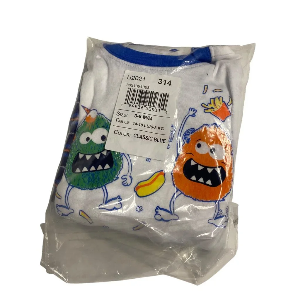 Toddler Boys 2-Pack Monster & Striped Pajama Set‎ Classic Blue 3-6 Months NWT